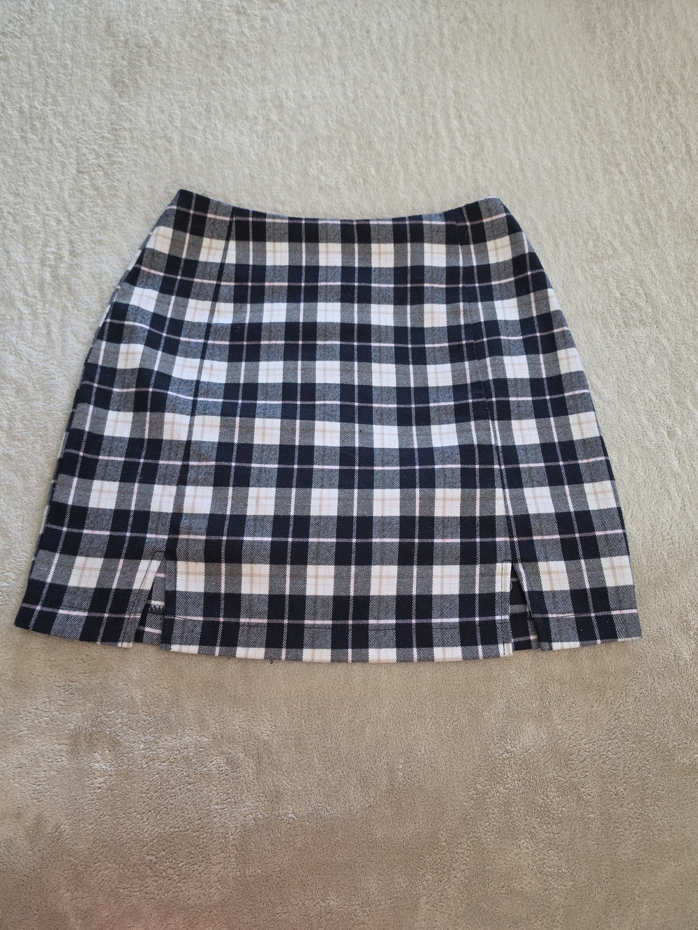 Eyeshadow Black and White Plaid Mini Skirt with Front Slits